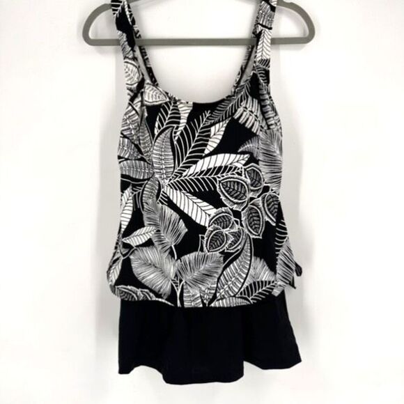 Azul by Maxine Of Hollywood Women's Skirted‎ Swim Dress One Piece Black White 8 - Picture 3 of 13